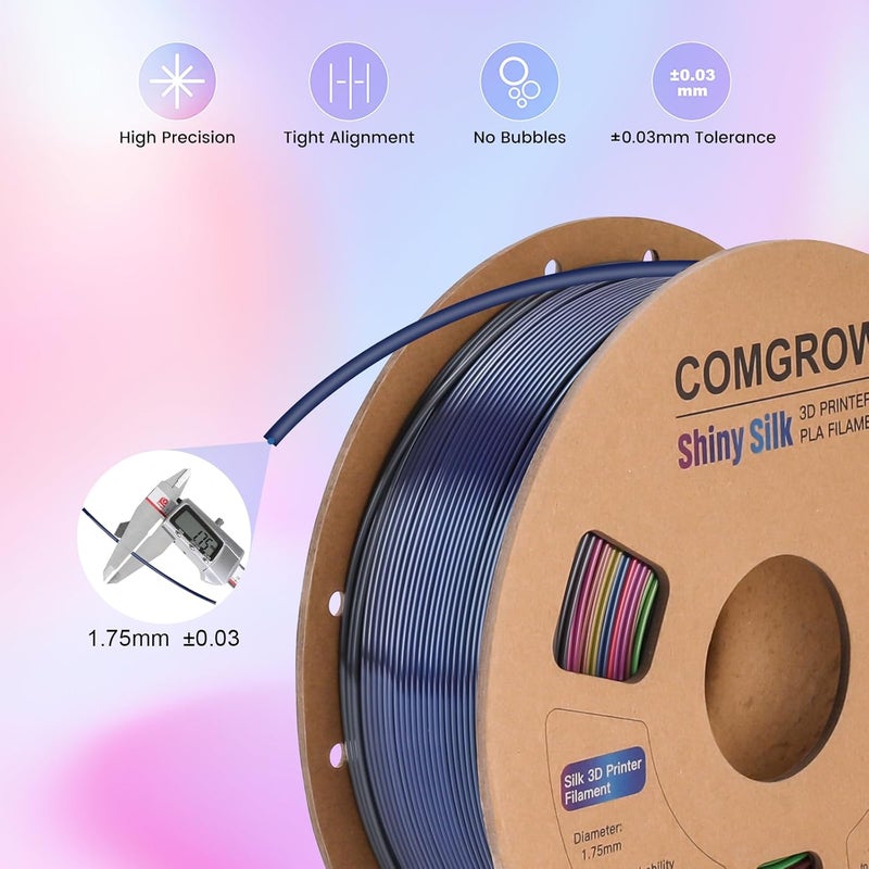 Comgrow Rainbow Colors Silk PLA 3D Printer Filament, PLA Filament 1.75mm, Dimensional Accuracy +/- 0.02 mm, 1KG Spool, Coextrusion 3D Filament with Shiny Silk Rainbow Red - Image 3